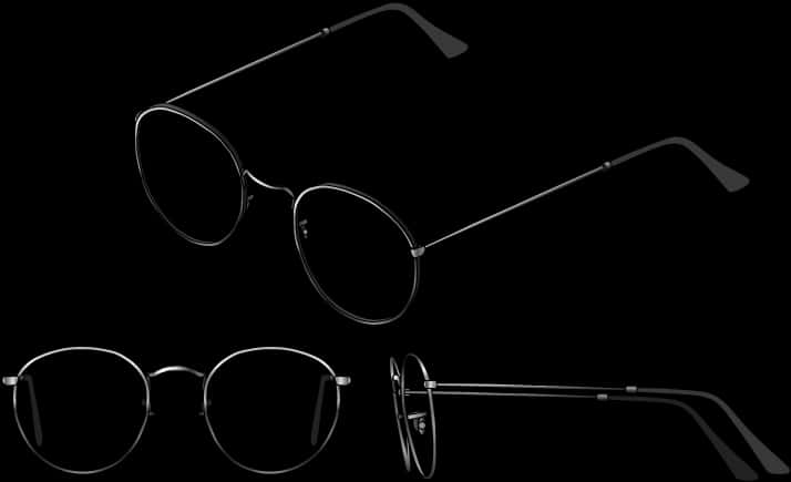 Round Glasses Black Background PNG