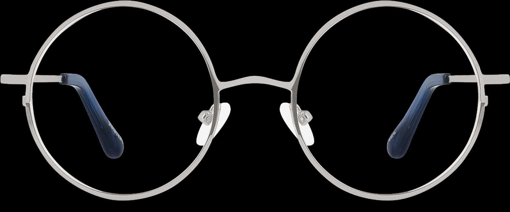Round Silver Eyeglasses Isolatedon Black PNG