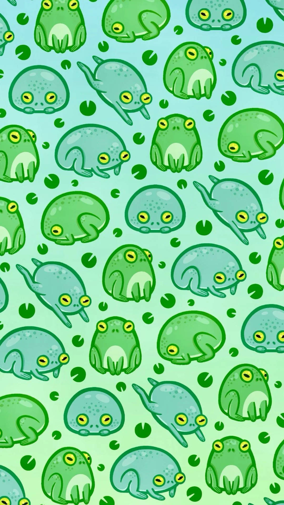 Rounded Kawaii Frog In Pattern Wallpaper