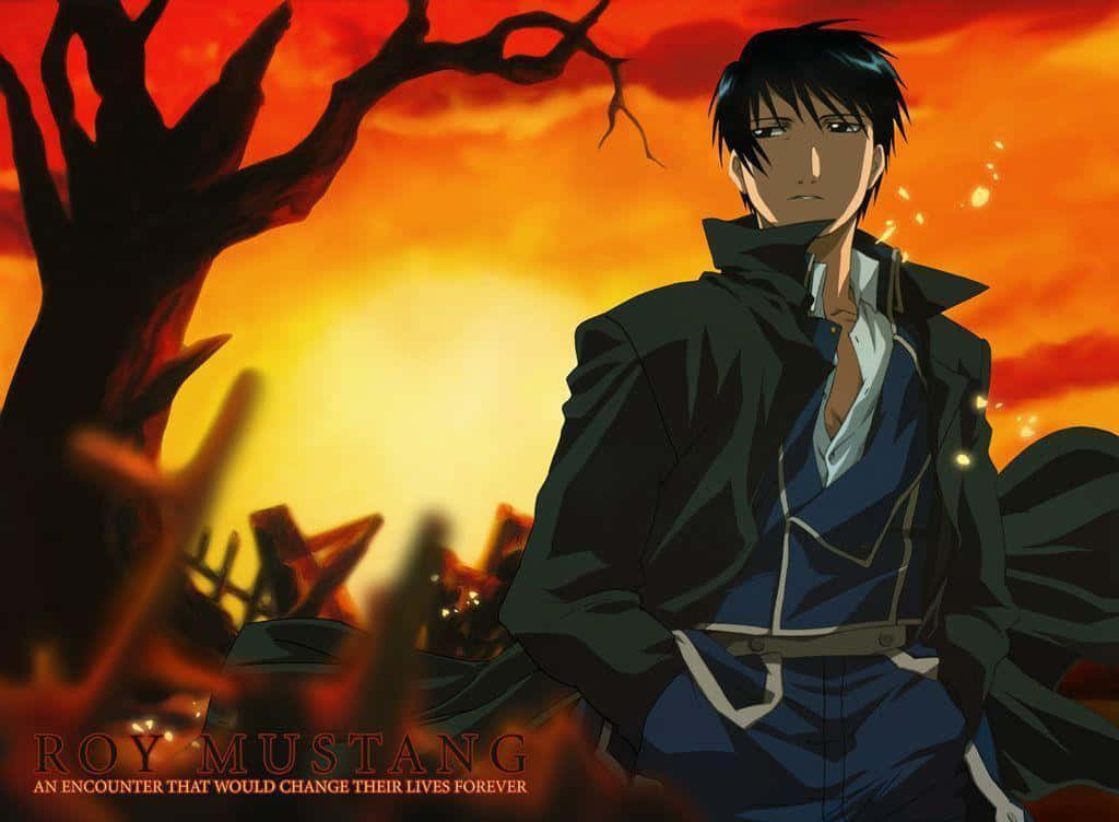 Roy Mustang: The Flame Alchemist in Action Wallpaper