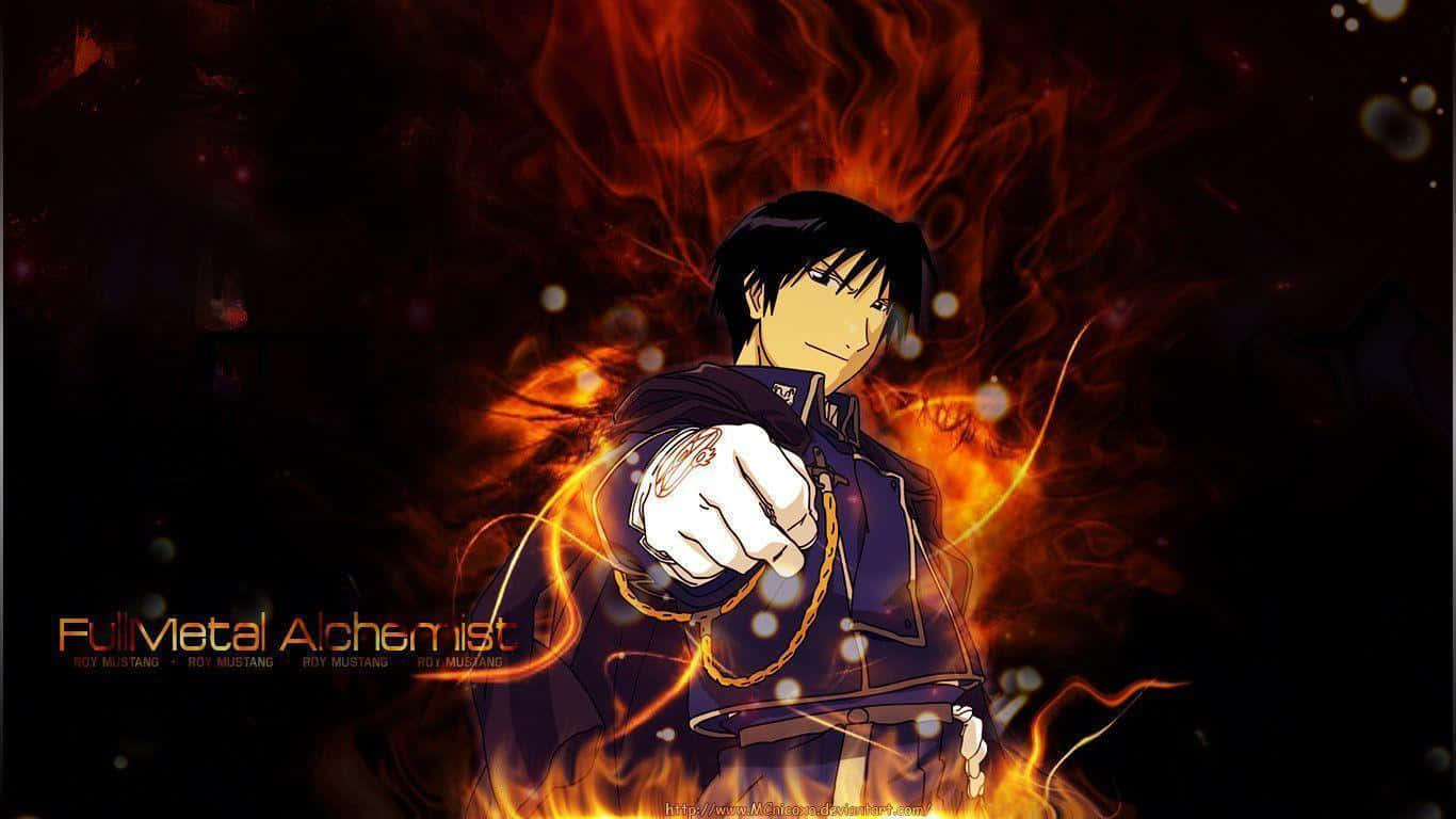 Flame Alchemist Roy Mustang in Action Wallpaper