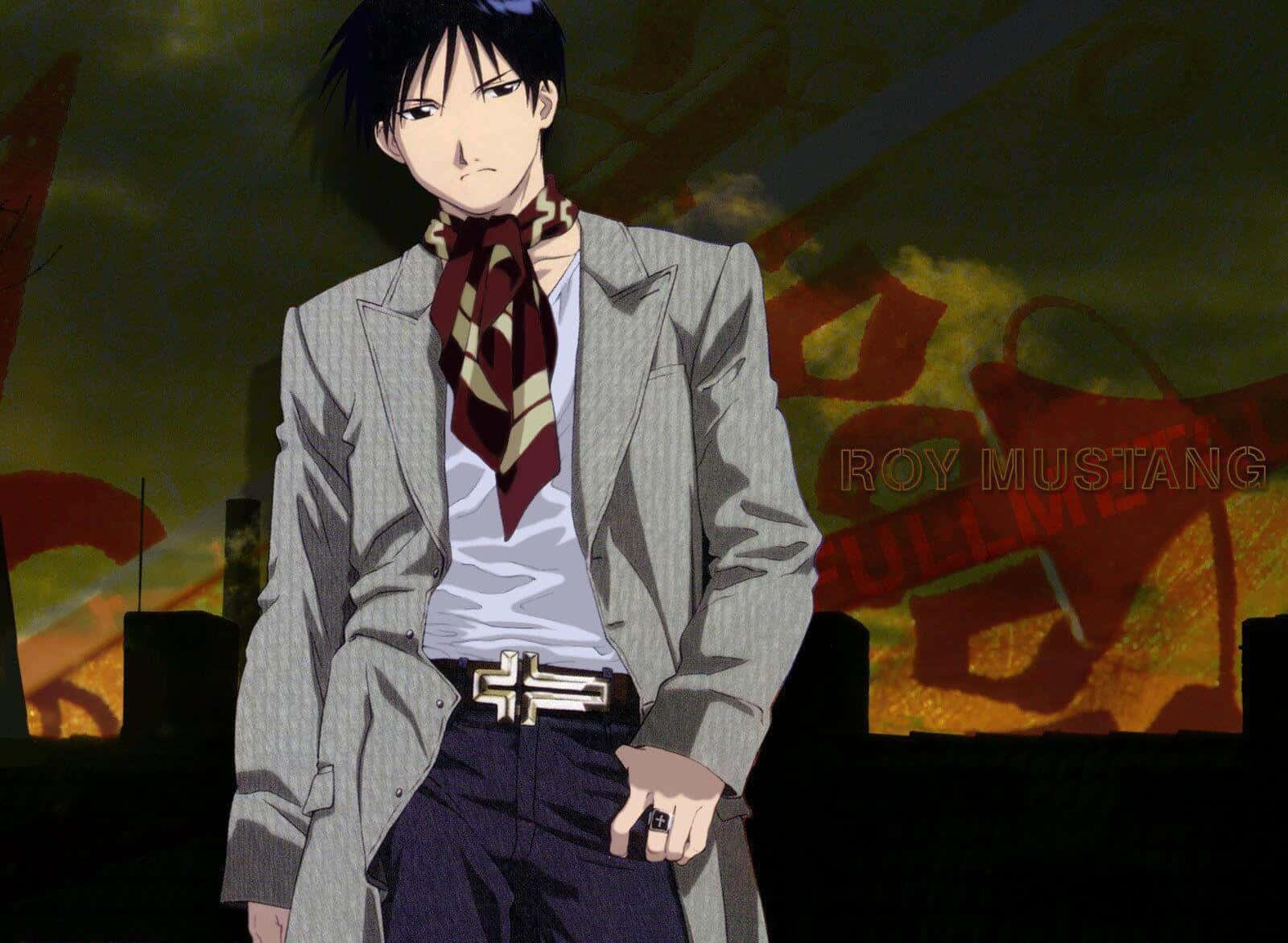 Roy Mustang: The Flame Alchemist in Action Wallpaper