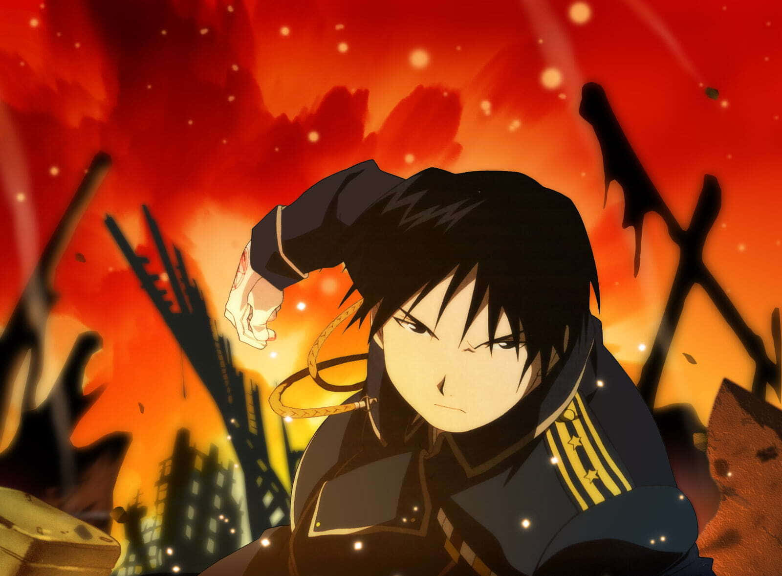 Roy Mustang - The Flame Alchemist in Action Wallpaper