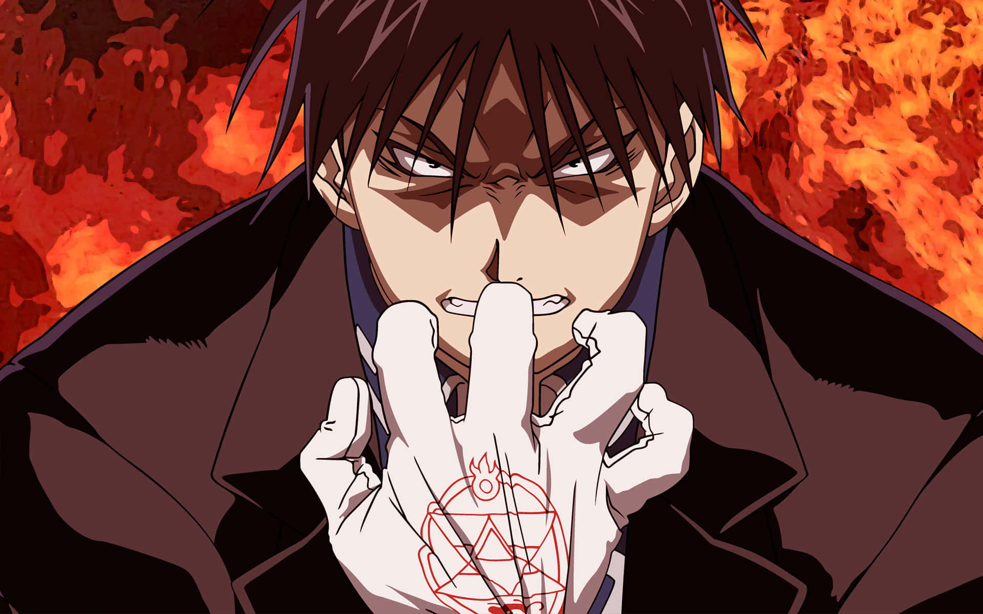 Roy Mustang showcasing his fire alchemy prowess Wallpaper