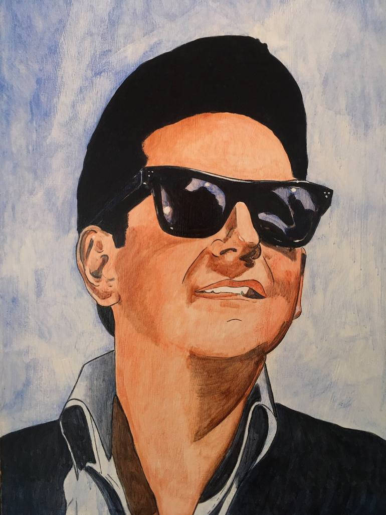 Maleri Fanart af Roy Orbison på skrivebordet Wallpaper