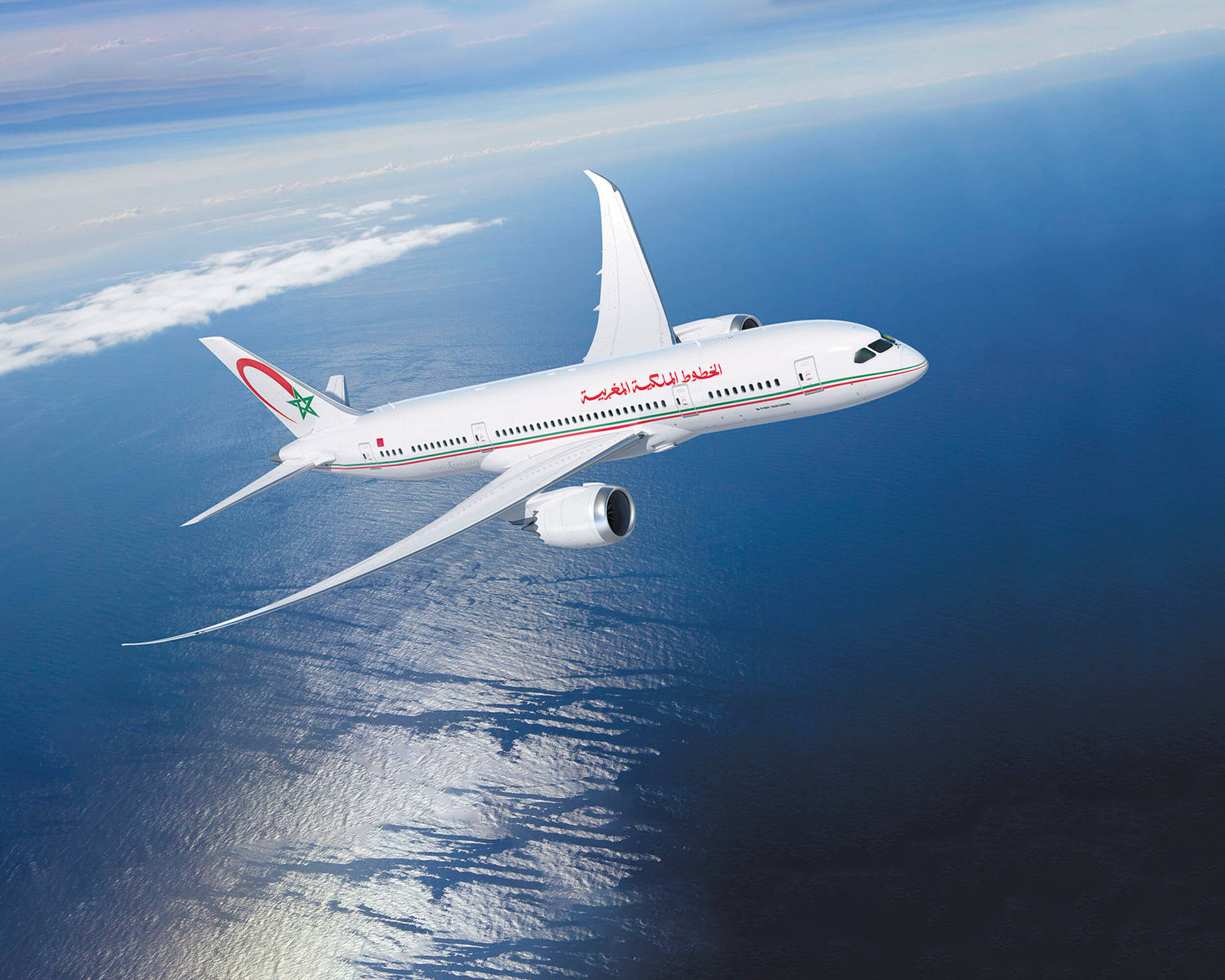 Kungligaflygbolaget Royal Air Maroc Över Det Blåa Havet. Wallpaper