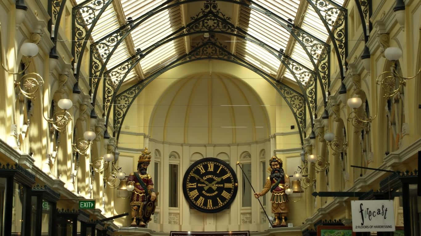 Royal Arcade Melbourne Interior Clockand Figures Wallpaper