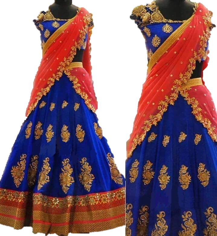 Royal Blue Gold Embroidered Lehenga PNG