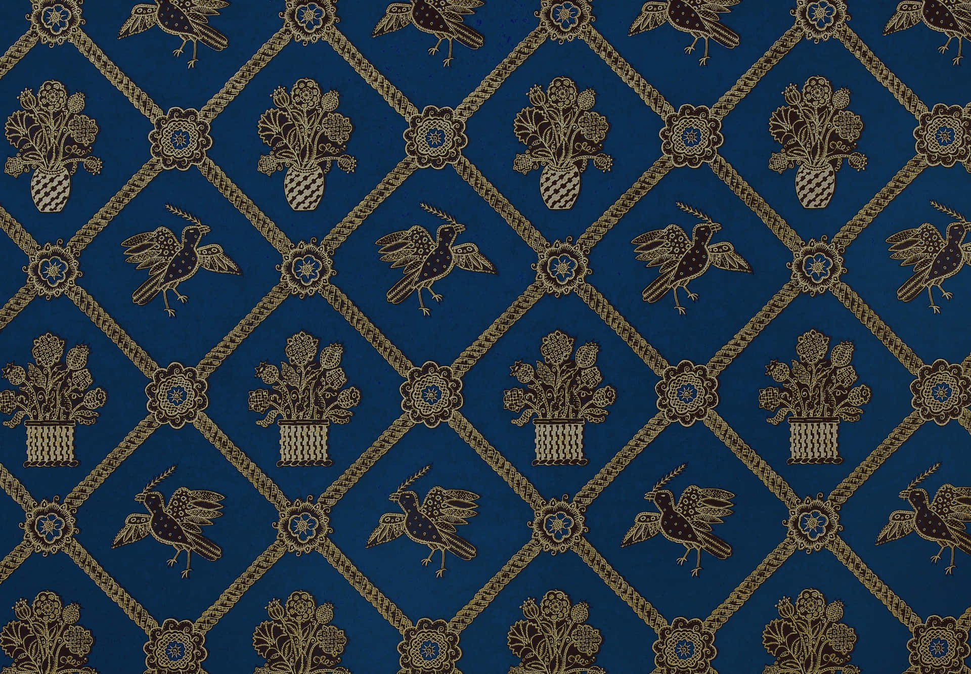 Royal Blue Gold Pattern Texture Wallpaper