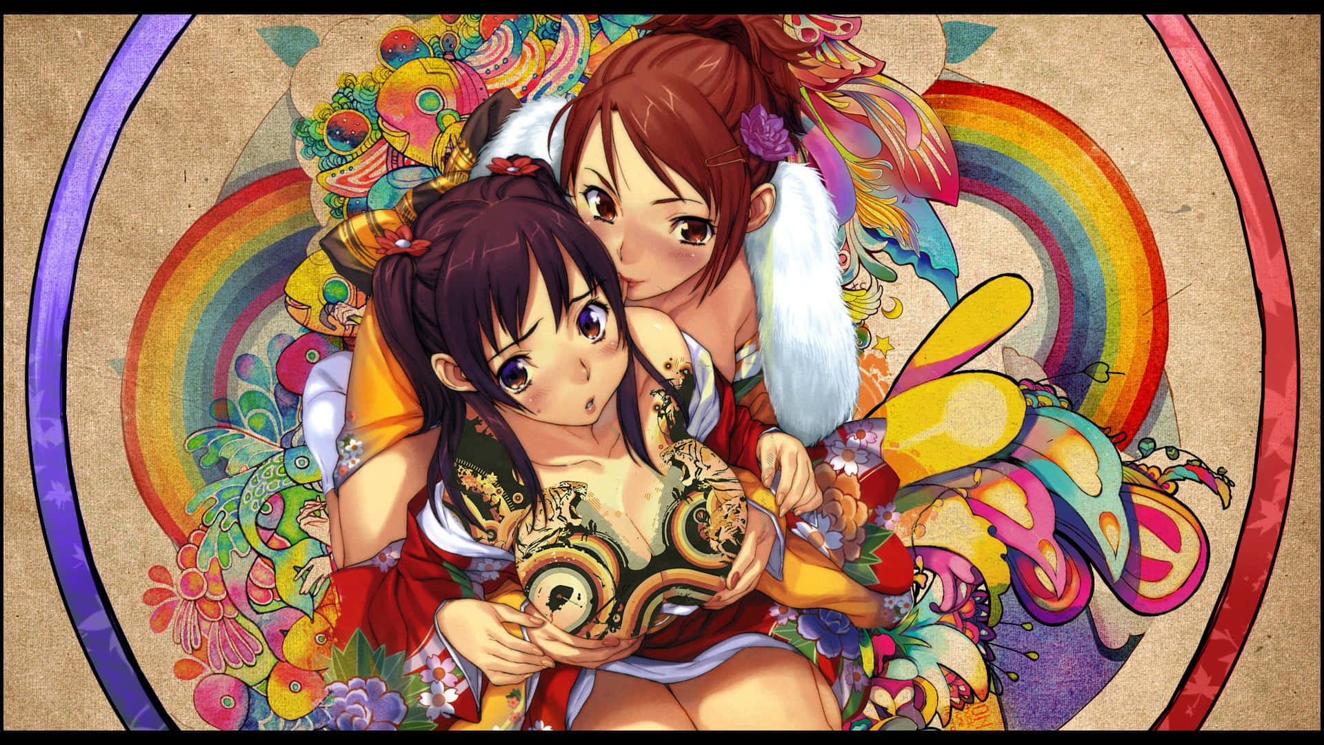Kungligkaos Färgglad Anime Torn Wallpaper
