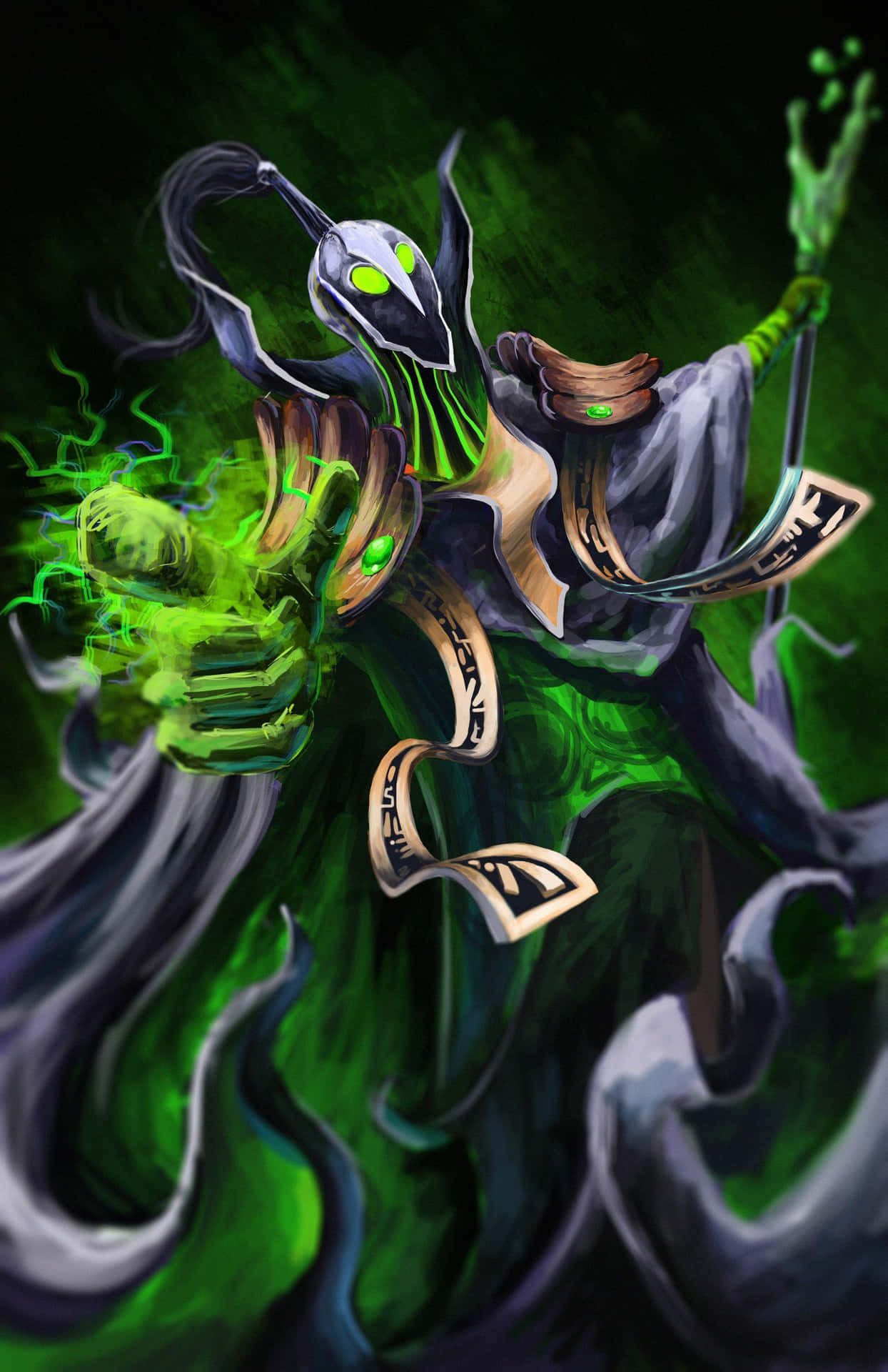 Rubick the Grand Magus in action, performing a powerful spell in the world of Dota 2 Wallpaper