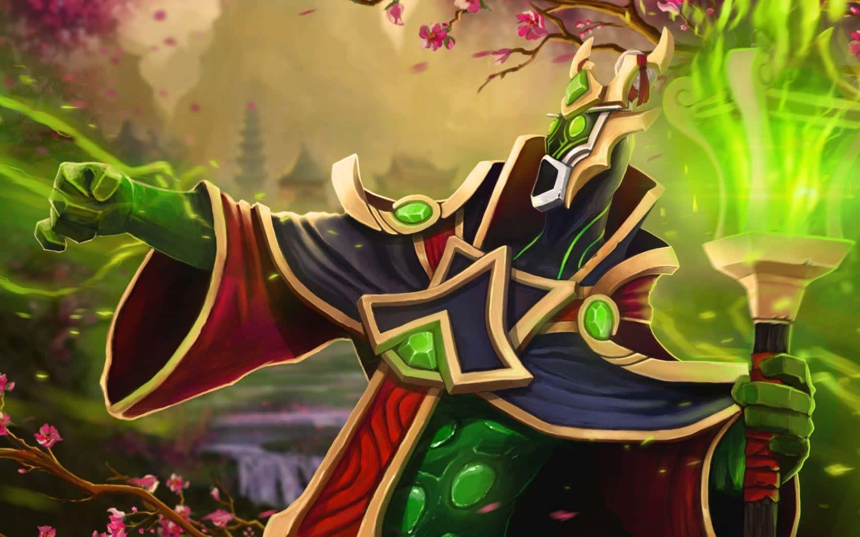 Rubick the Grand Magus casting a spell in a mystical battlefield Wallpaper