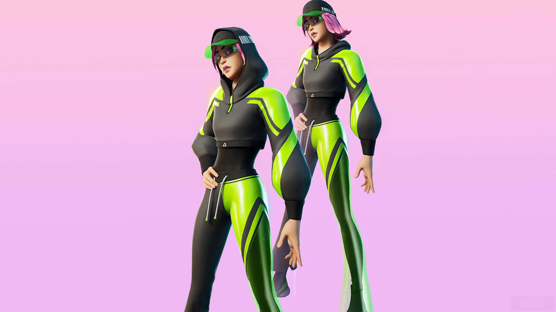 Two Women In Green And Black Outfits Wallpaper