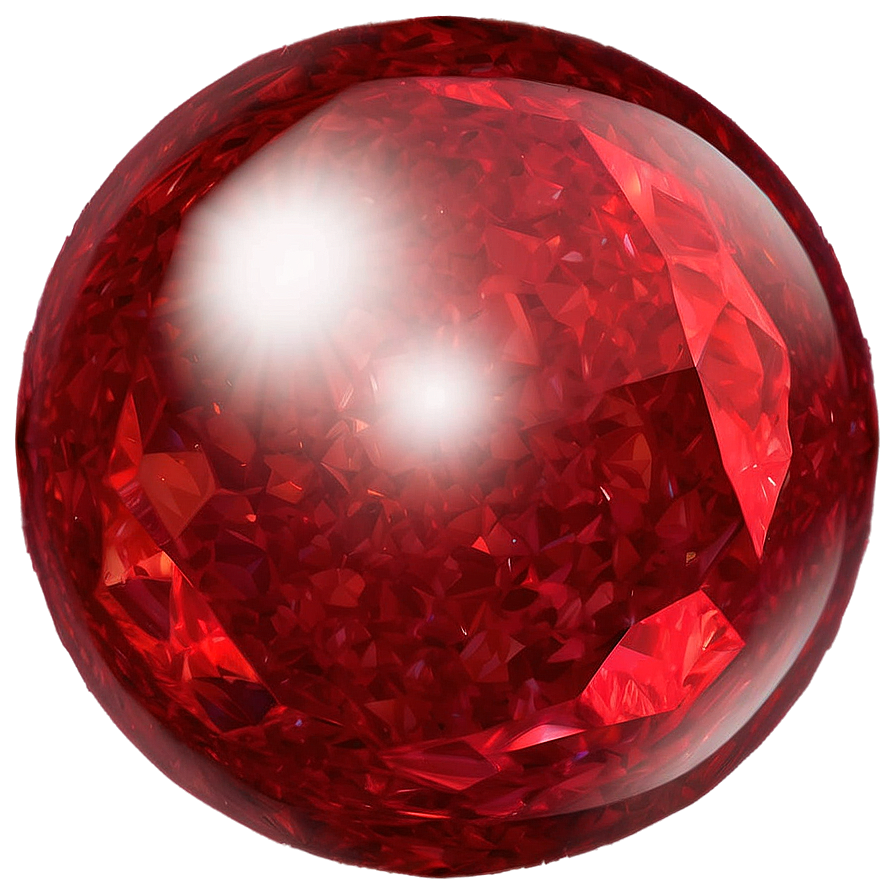Ruby Orb Sphere PNG 56 PNG — A radiant red gemstone sphere with intricate facets and a bright white highlight against a deep red background.