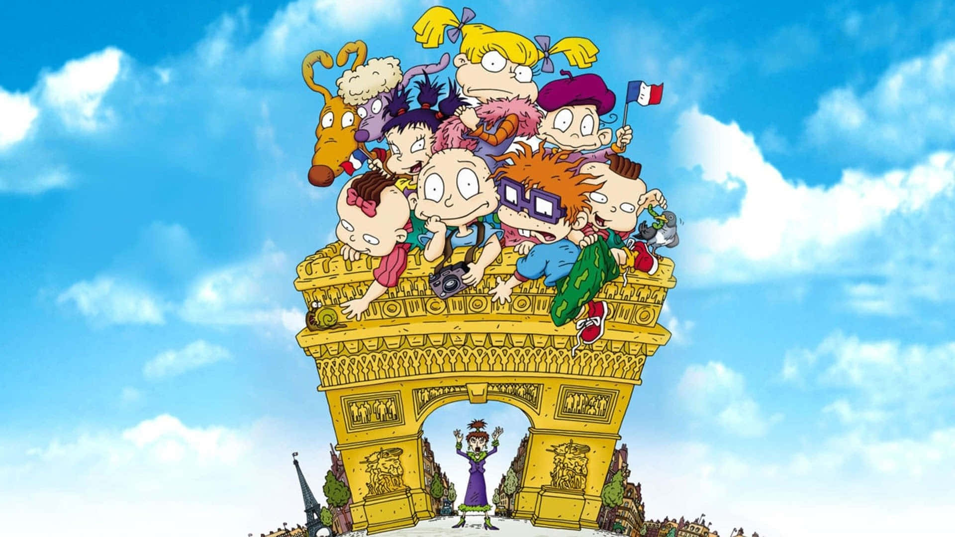 Eincartoon-bild Einer Gruppe Von Zeichentrickfiguren Auf Einem Turm