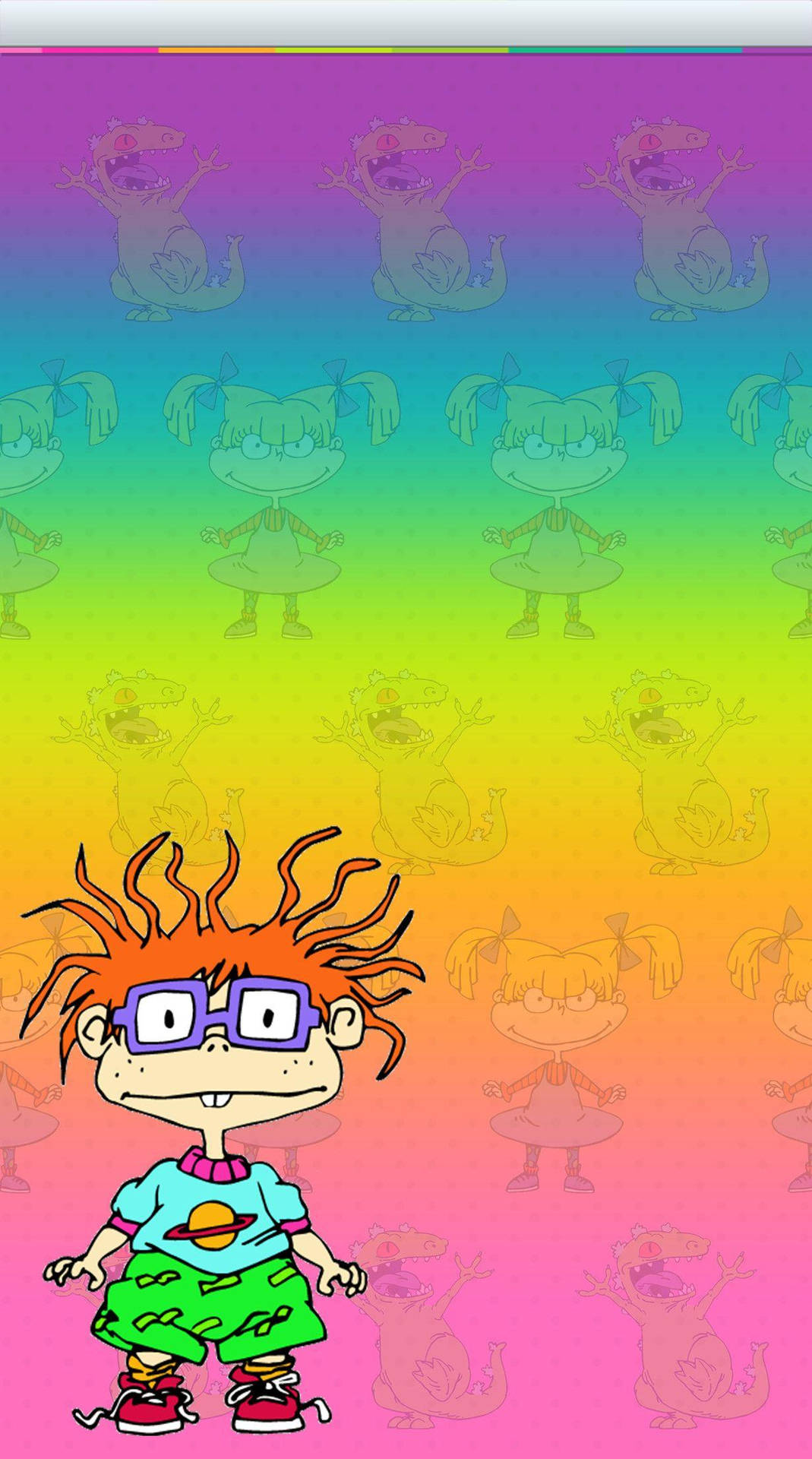 A Cartoon Girl With Glasses And A Rainbow Background Wallpaper