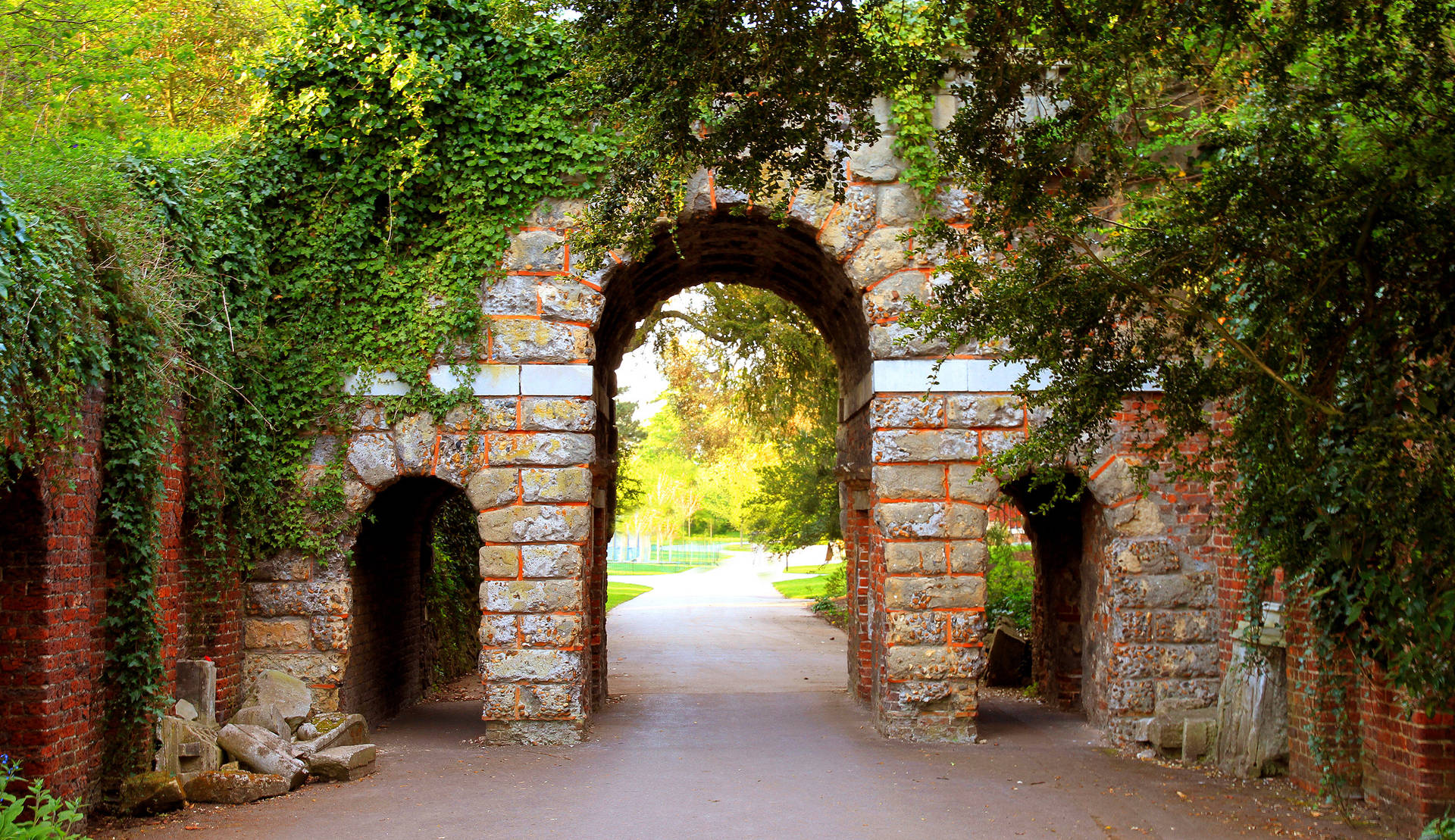 Ruined Arch Entrance In Park