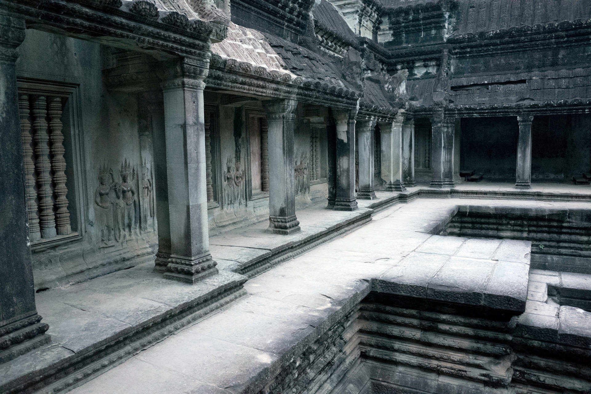 Rovinedell'interiora Di Angkor Wat Sfondo