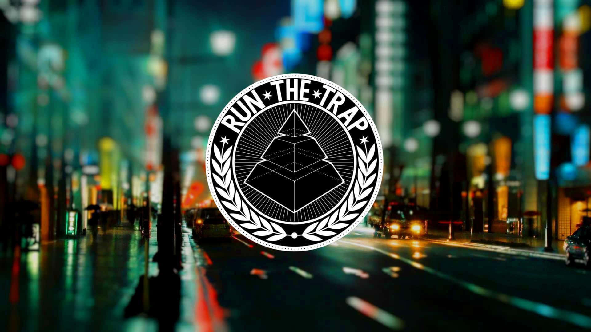 Run The Trap Muziek Logo Stad Nacht Achtergrond