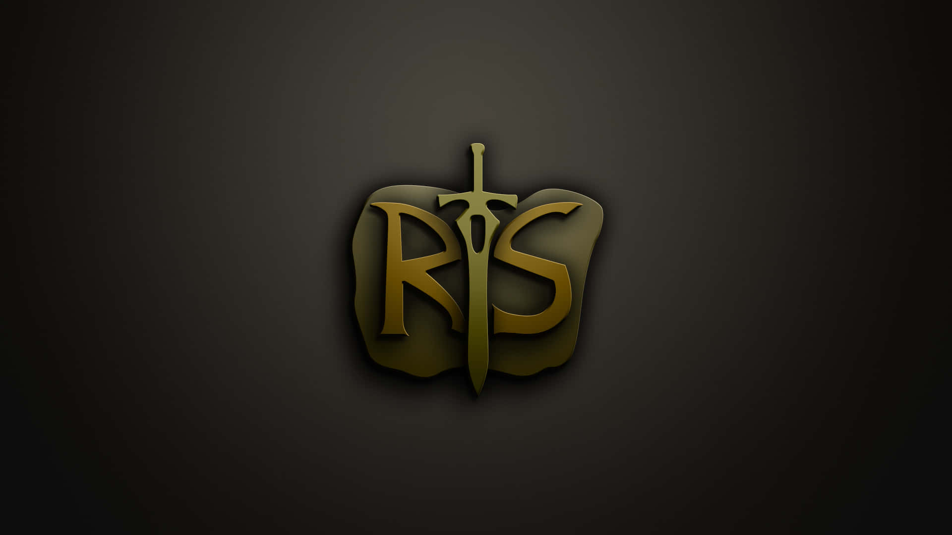a gold sword with the letter rs on it