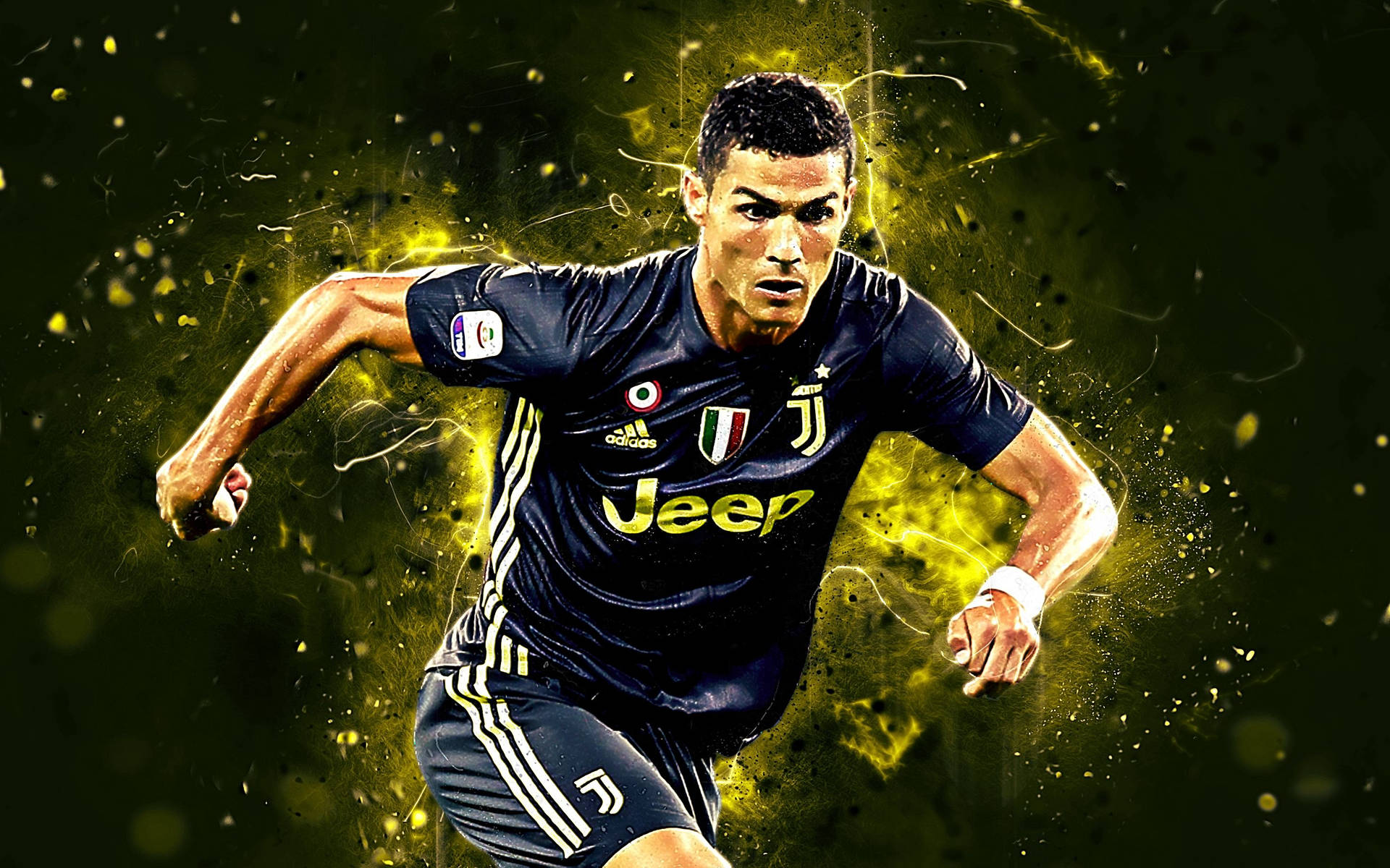 Running CR7 3D Yellow And Black Background Wallpaper