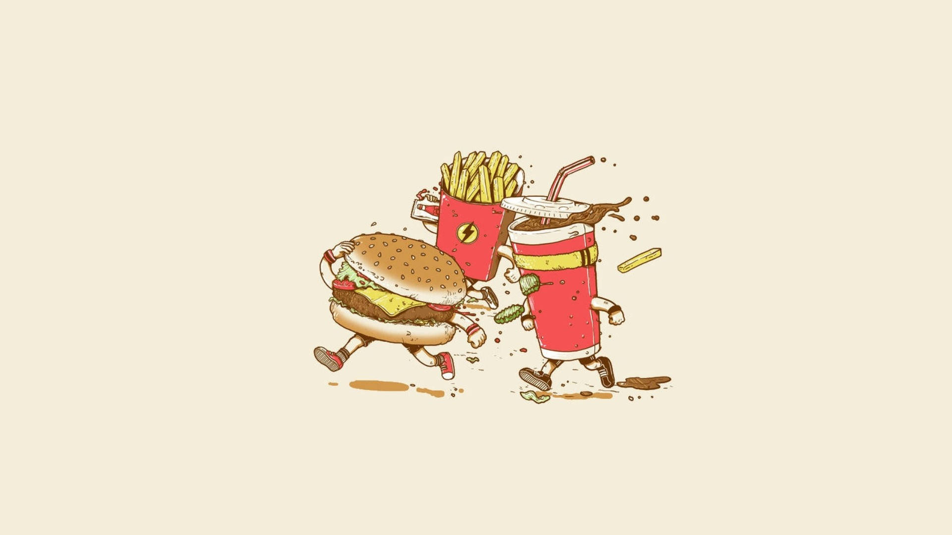 Running French Fries Graphic Art Wallpaper