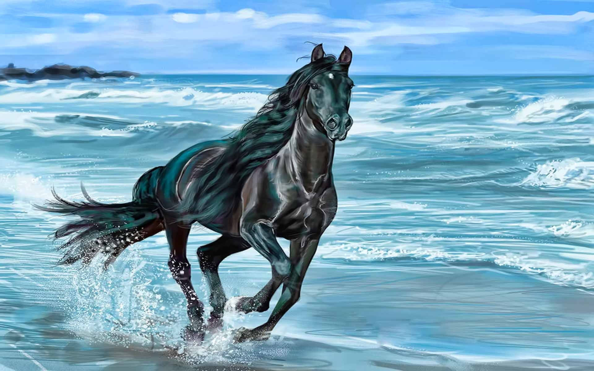 Running Horse Beach Painting Wallpaper