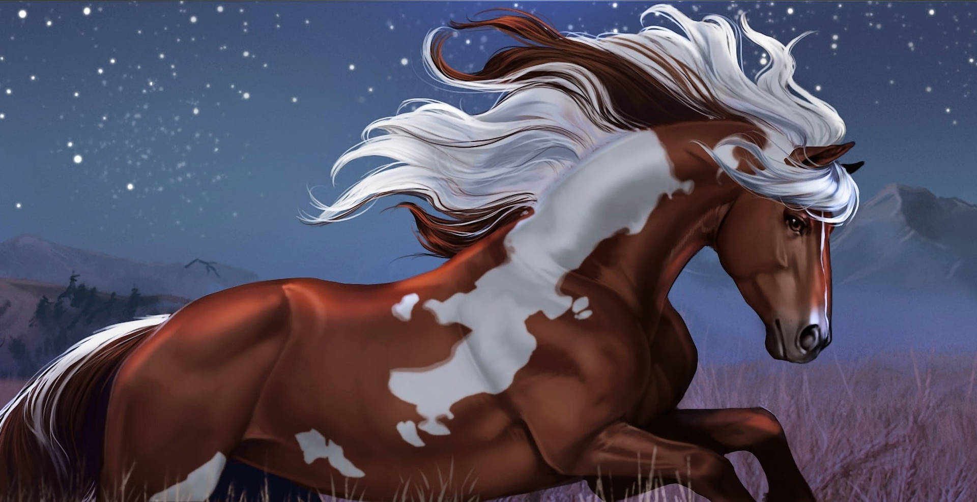 Running Horse White Pattern Wallpaper