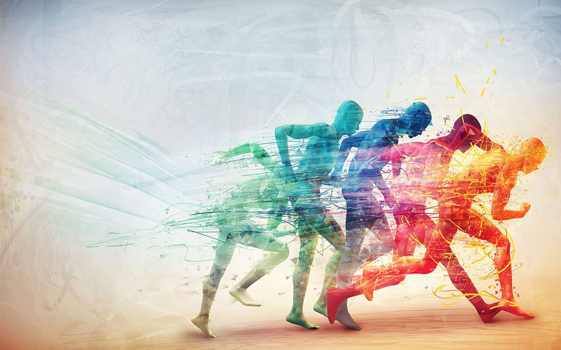 Maratónde Hombres Coloridos Corriendo. Fondo de pantalla