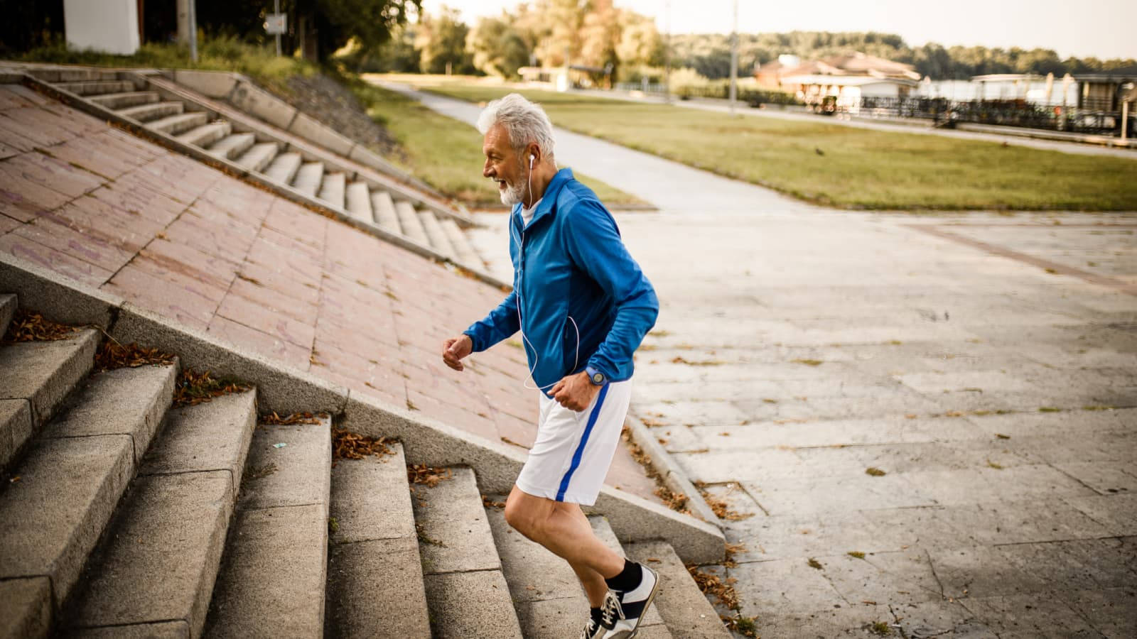 Running Old Man On Stairs