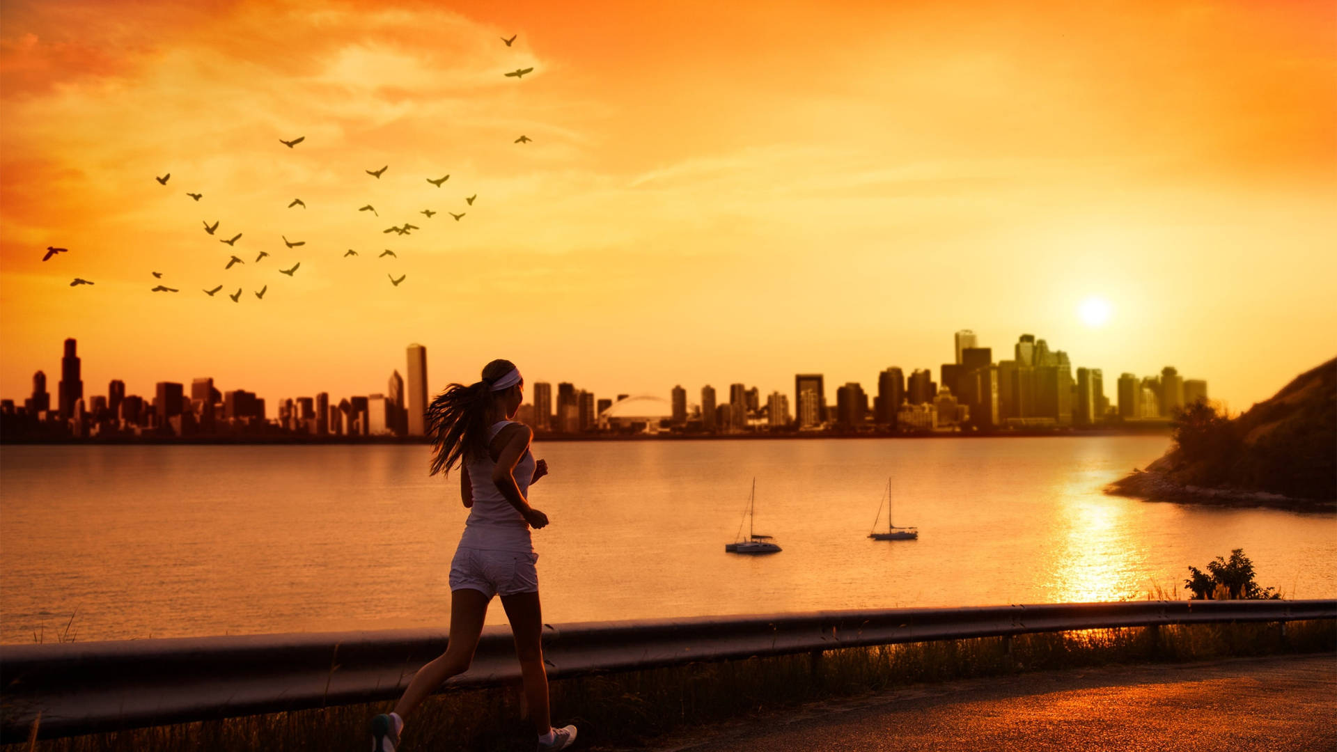 Running Woman Sunset Wallpaper