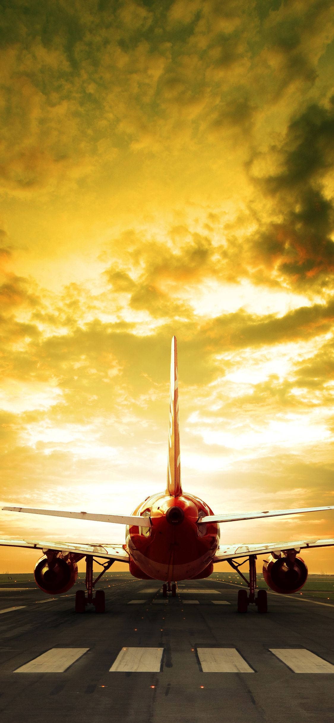 Runway With A Red Airplane Android Wallpaper
