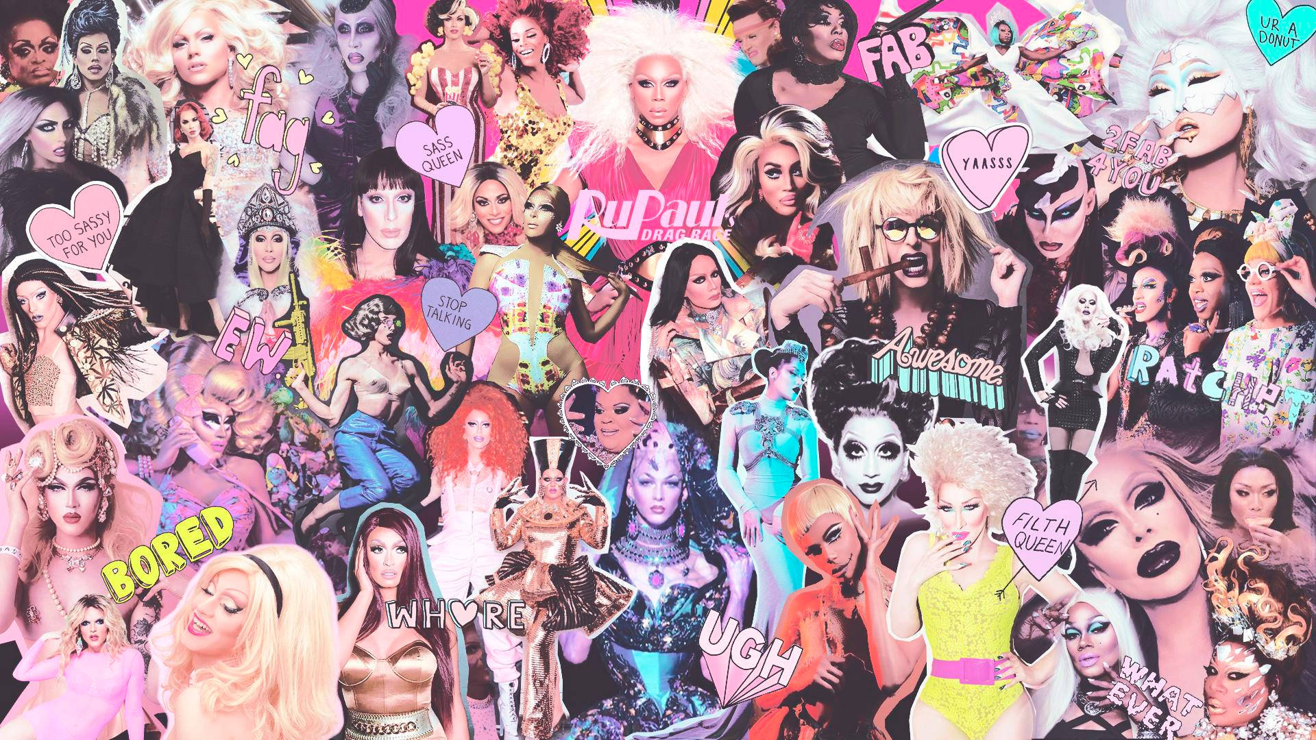 RuPaul's Drag Race Collage Word Art Wallpaper