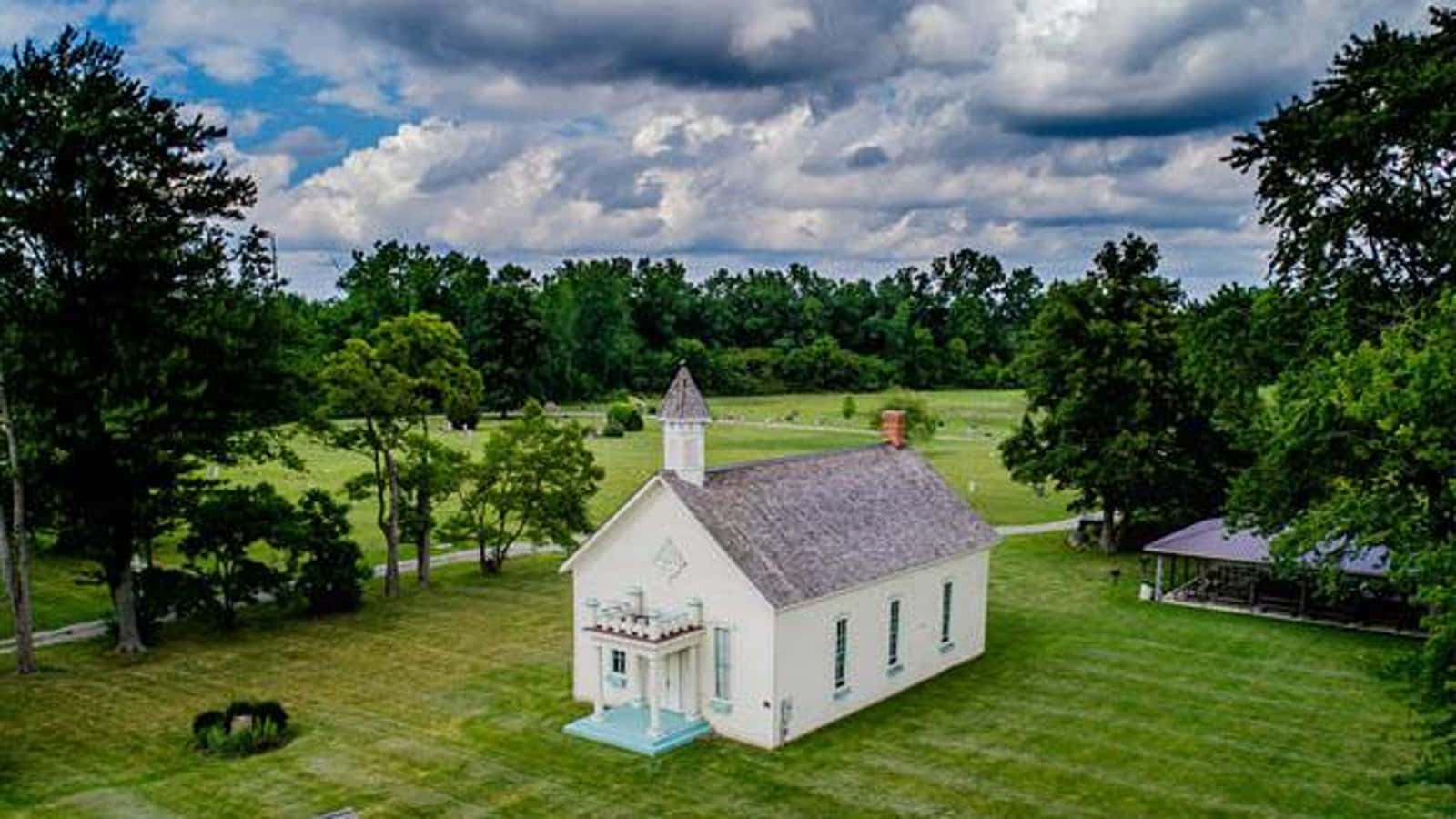 Rural Church Aerial View Wallpaper