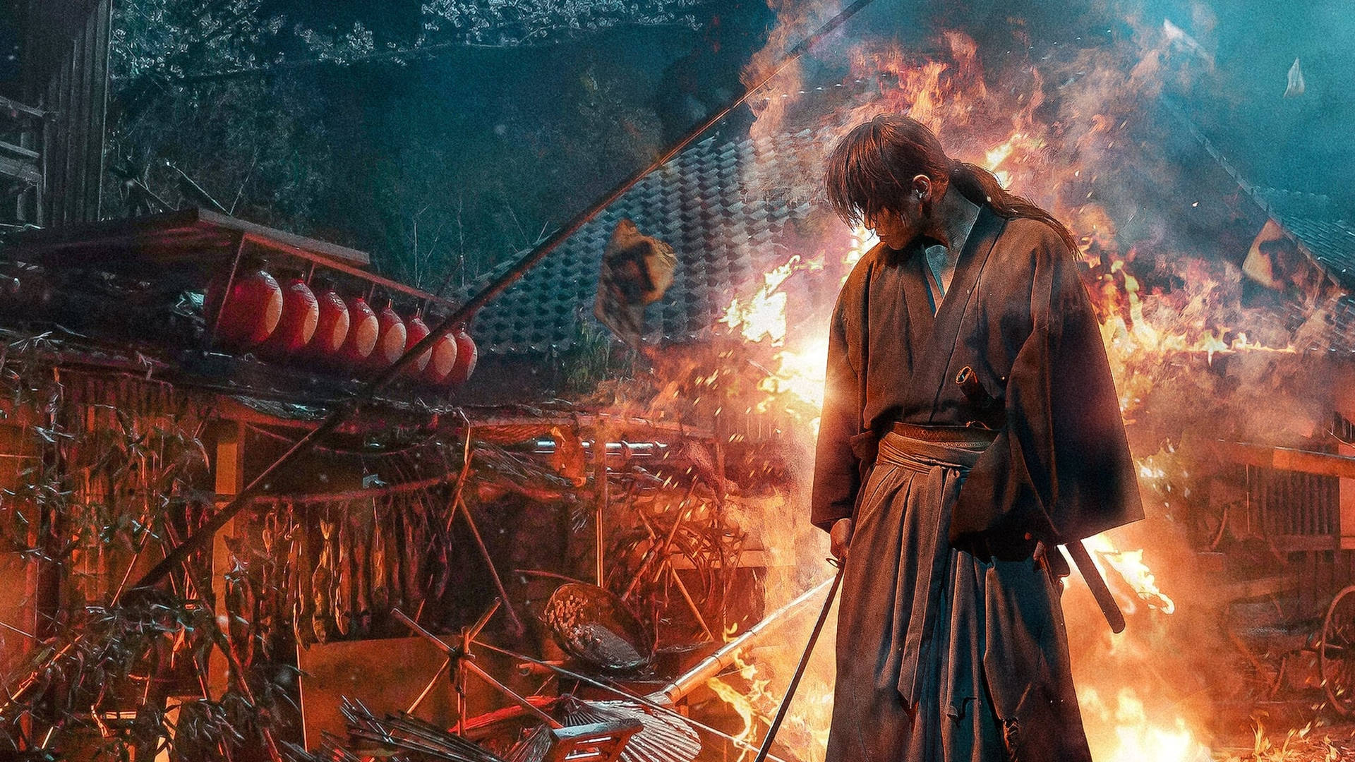 Rurouni Kenshin Blazing Hus skaber stemning. Wallpaper
