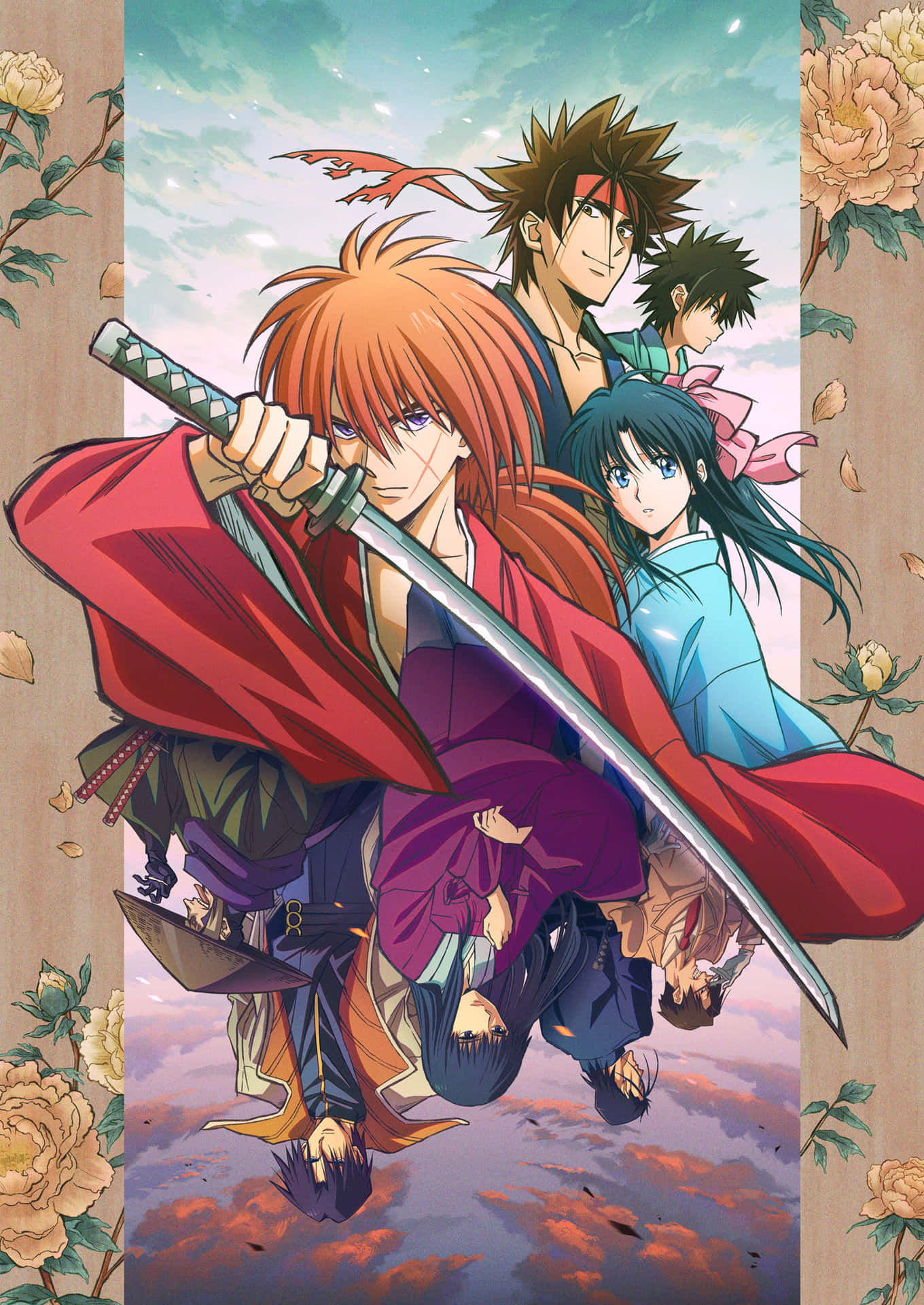 Rurouni Kenshin Personages Met Zwaarden Achtergrond