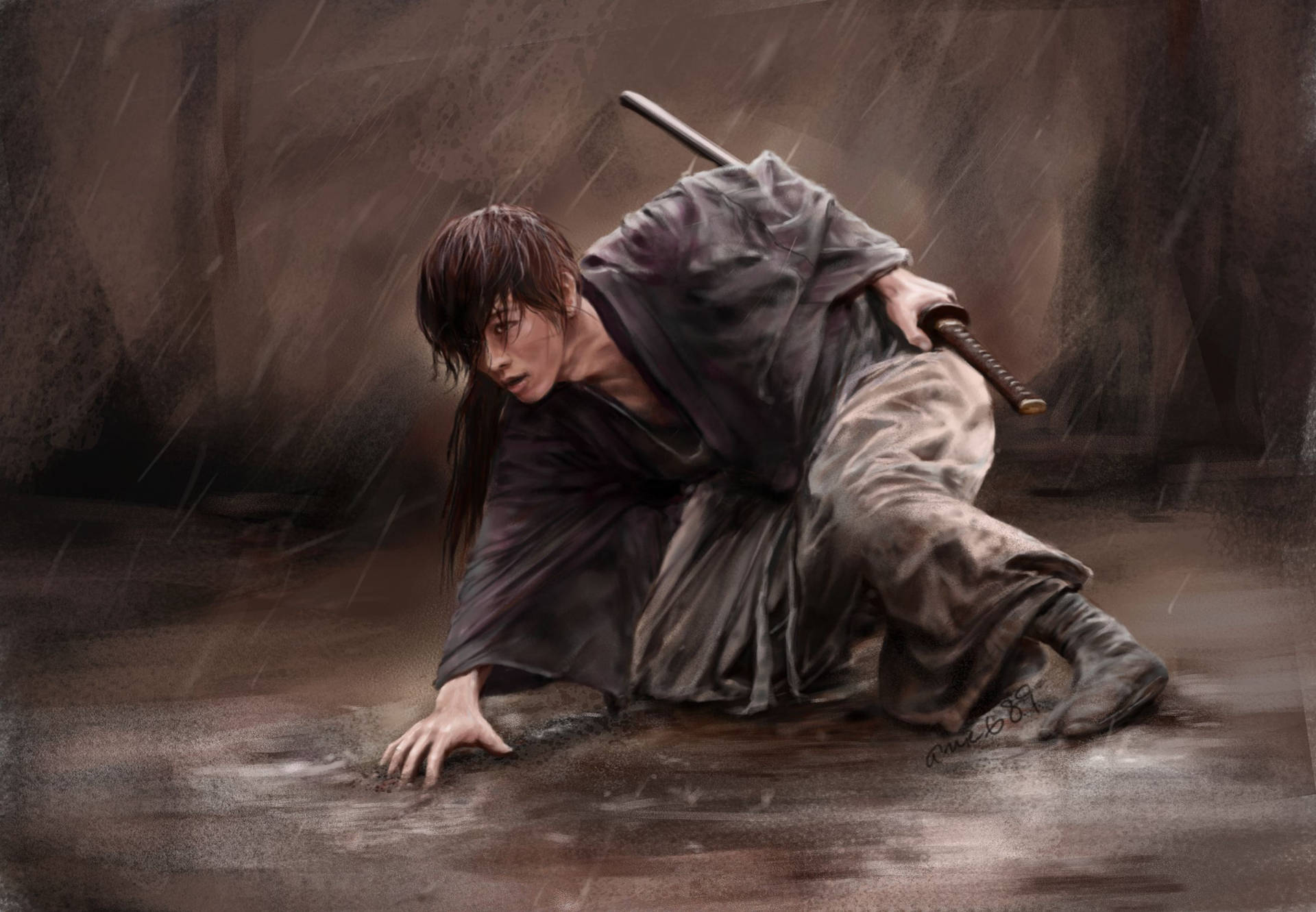 Rurouni Kenshin Digital Kunst: Flotte farver og animationer skaber et interessant blikfang. Wallpaper