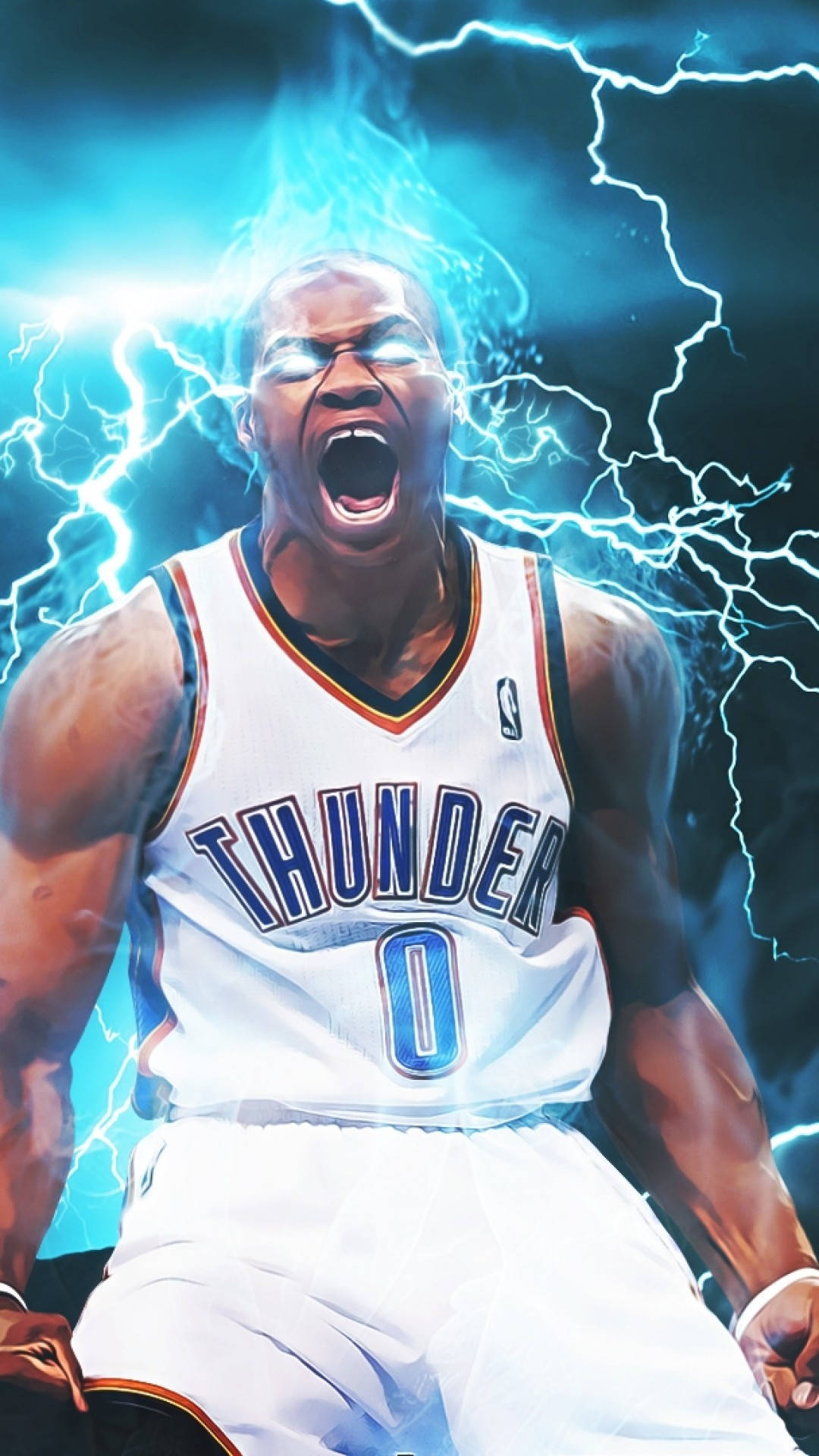Russell Westbrook skrigende Oklahoma City Thunder Logo Tapet Wallpaper