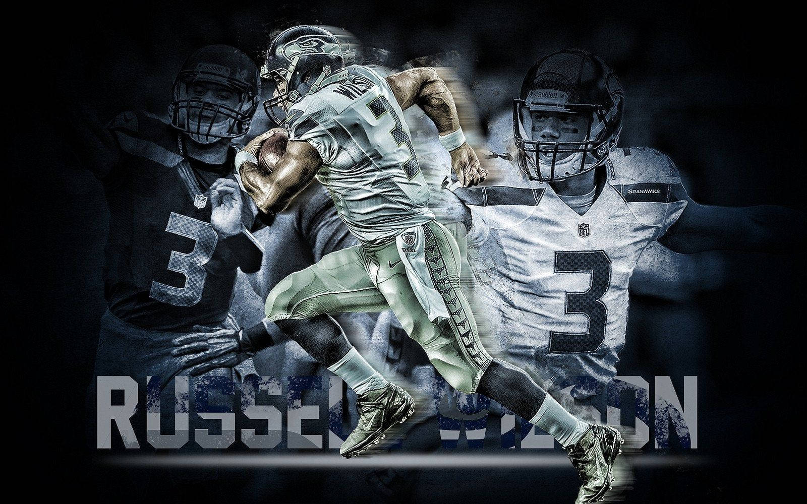 Russell Wilson Running And Other Moments Wallpaper
