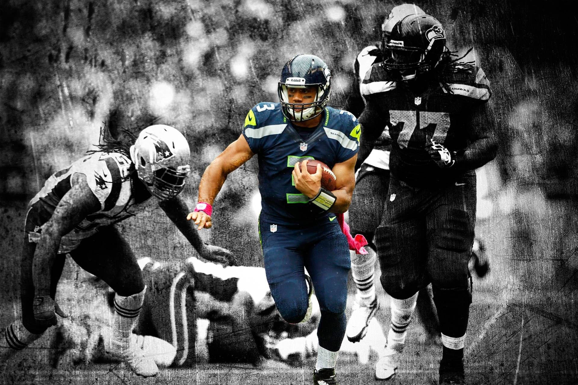 Russell Wilson With Black And White Background Wallpaper