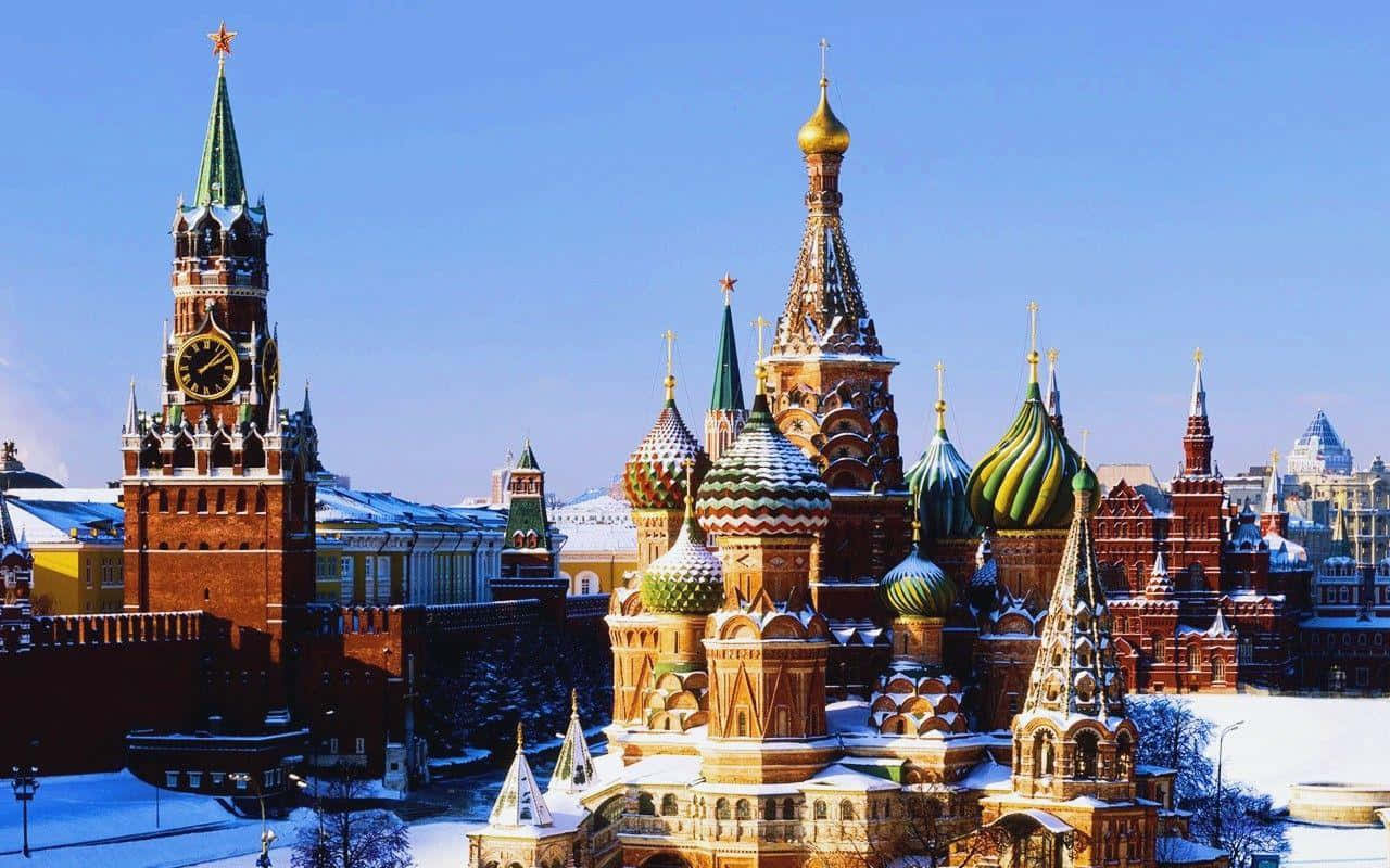 Ensnöig Moskva Med Ett Klocktorn