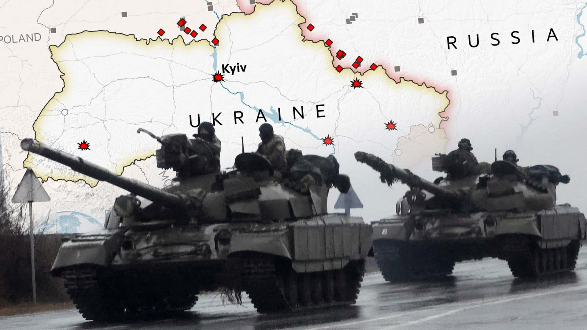 Ukraines militærstyrker på vej med et kort som baggrund Wallpaper