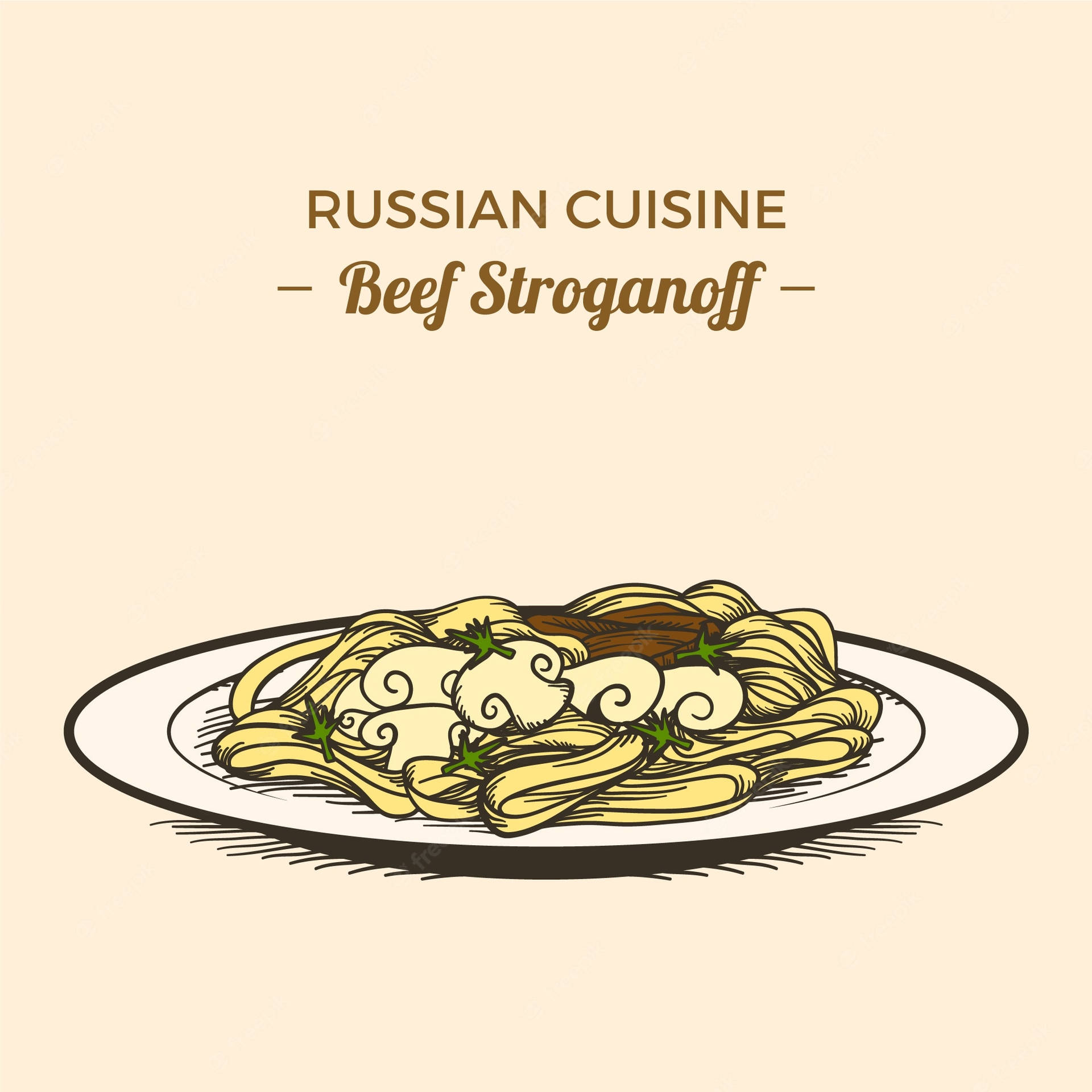 Russischeküche: Rindergeschnetzeltes Stroganoff Als Cartoon-kunst Wallpaper