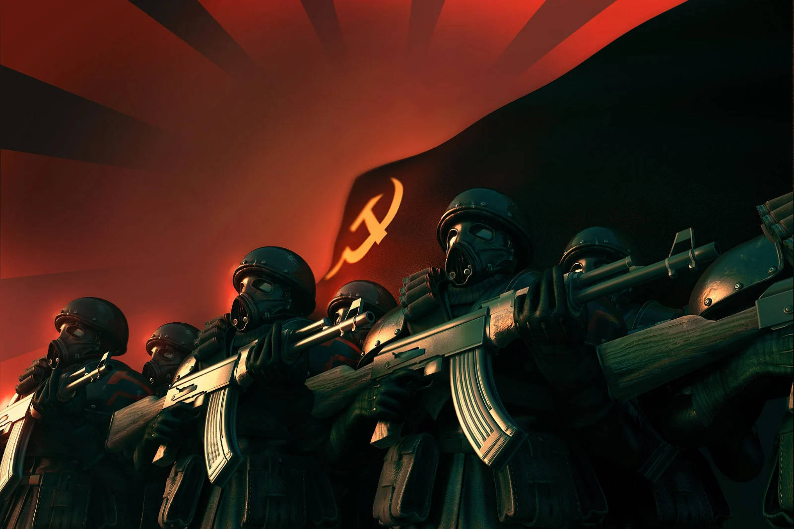 Rysksoldat Och Sovjetunionens Flagga. Wallpaper