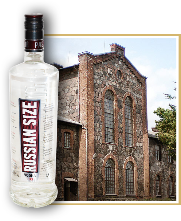 Russian Style Vodka Bottleand Distillery Building PNG