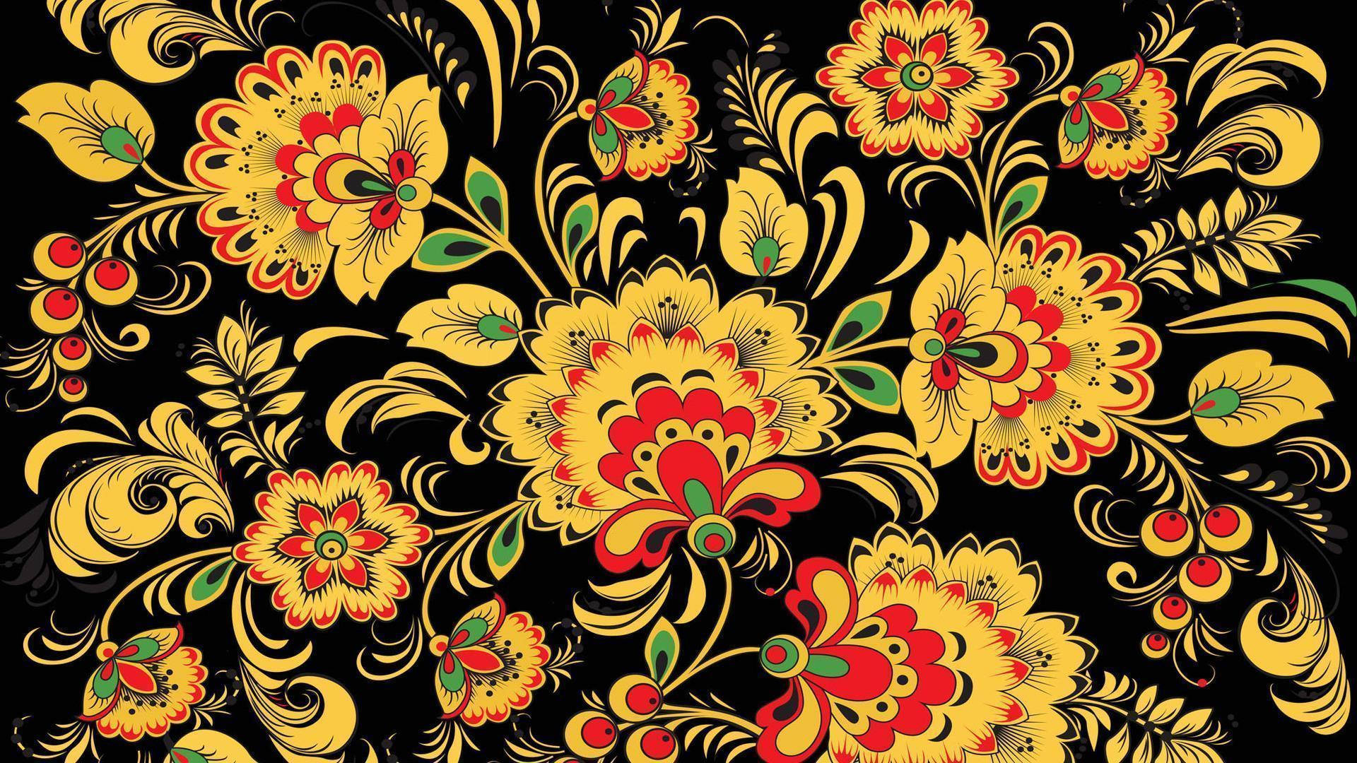 Artefolk Russa Com Flores Amarelas. Papel de Parede