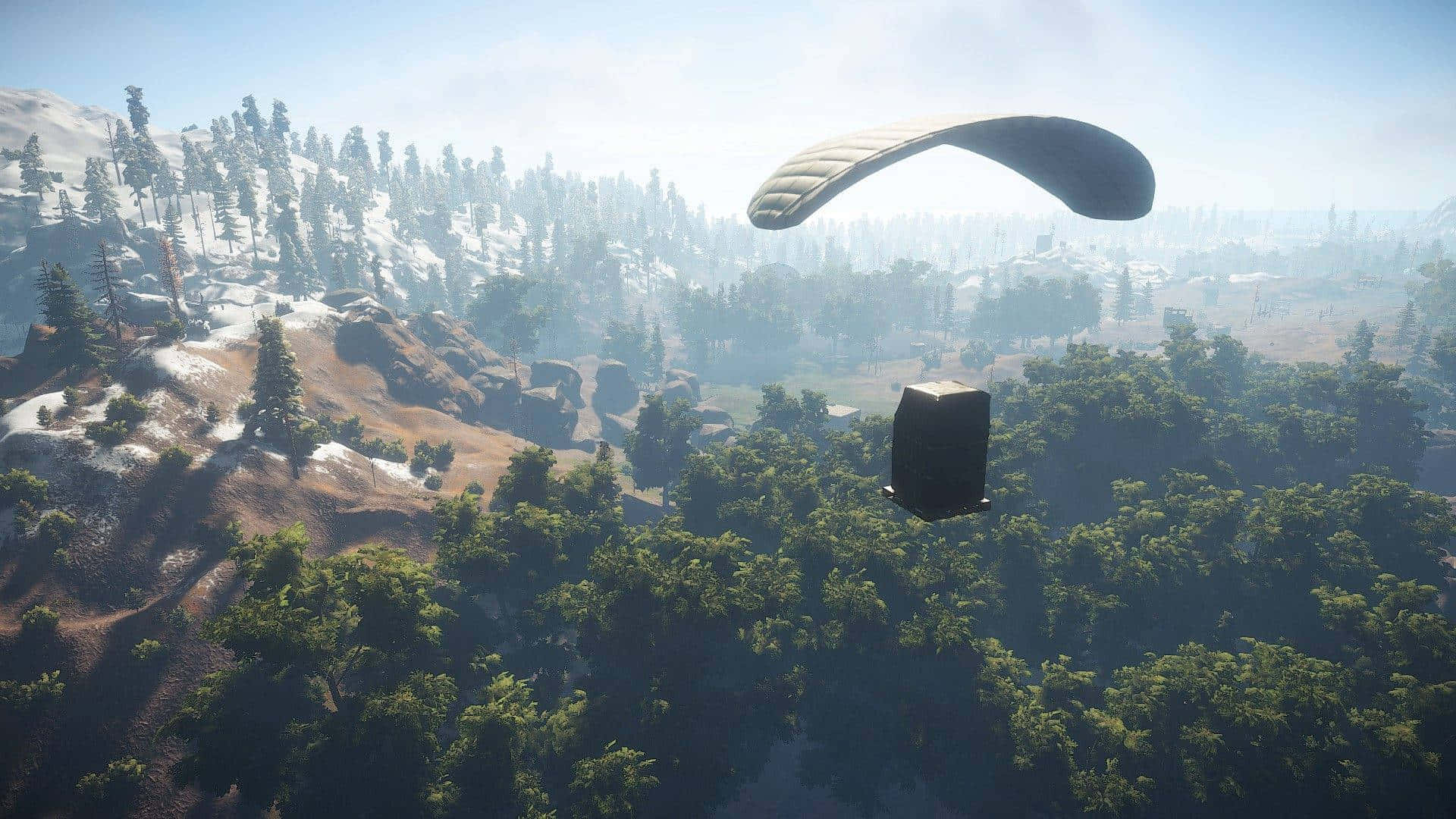 A Parachute Is Flying Over A Forest Wallpaper