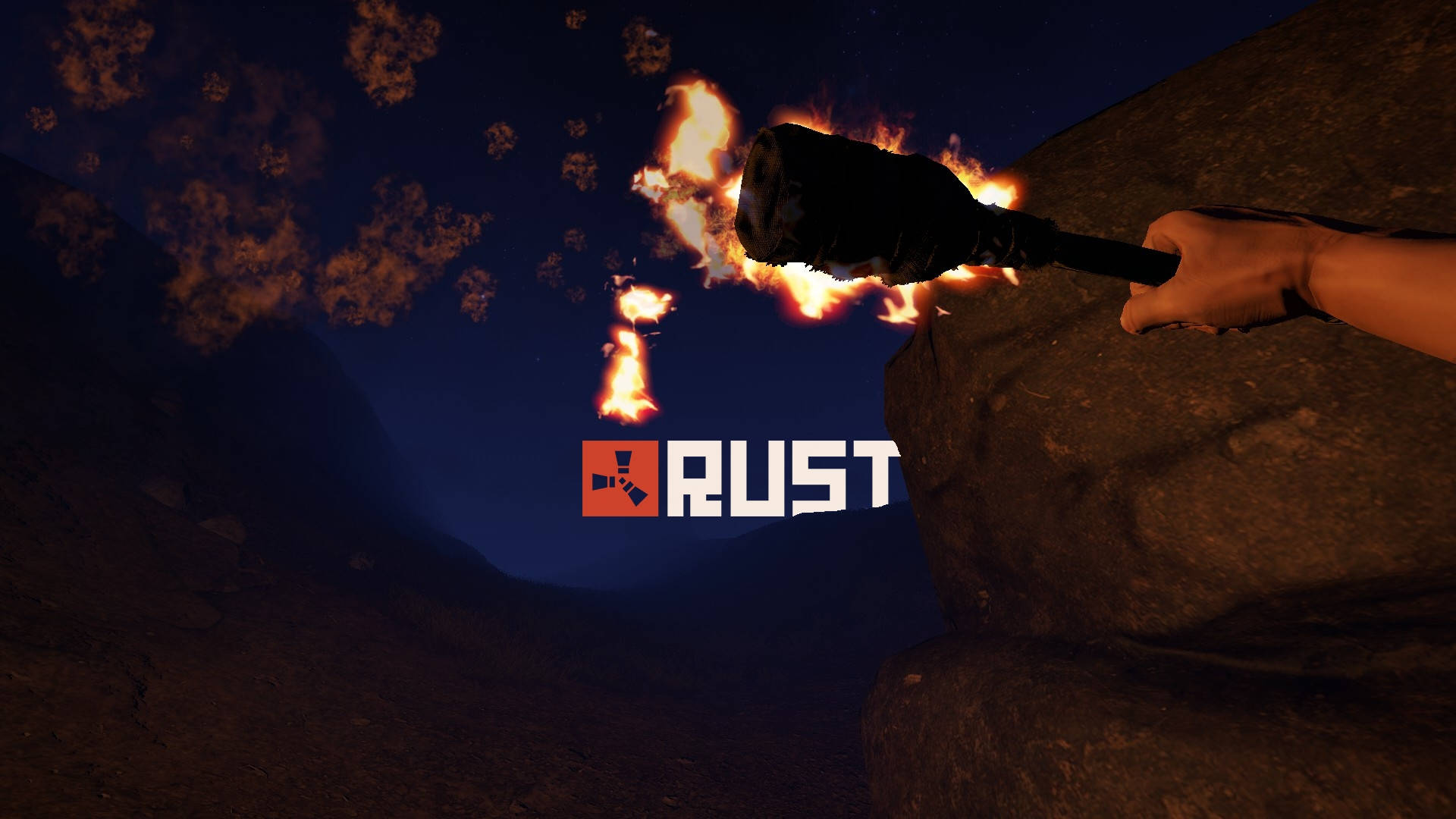 Robust Rust Programming Language Logo on Fire Wallpaper