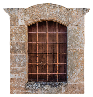 Download Rustic Arched Stone Windowwith Iron Bars | Wallpapers.com