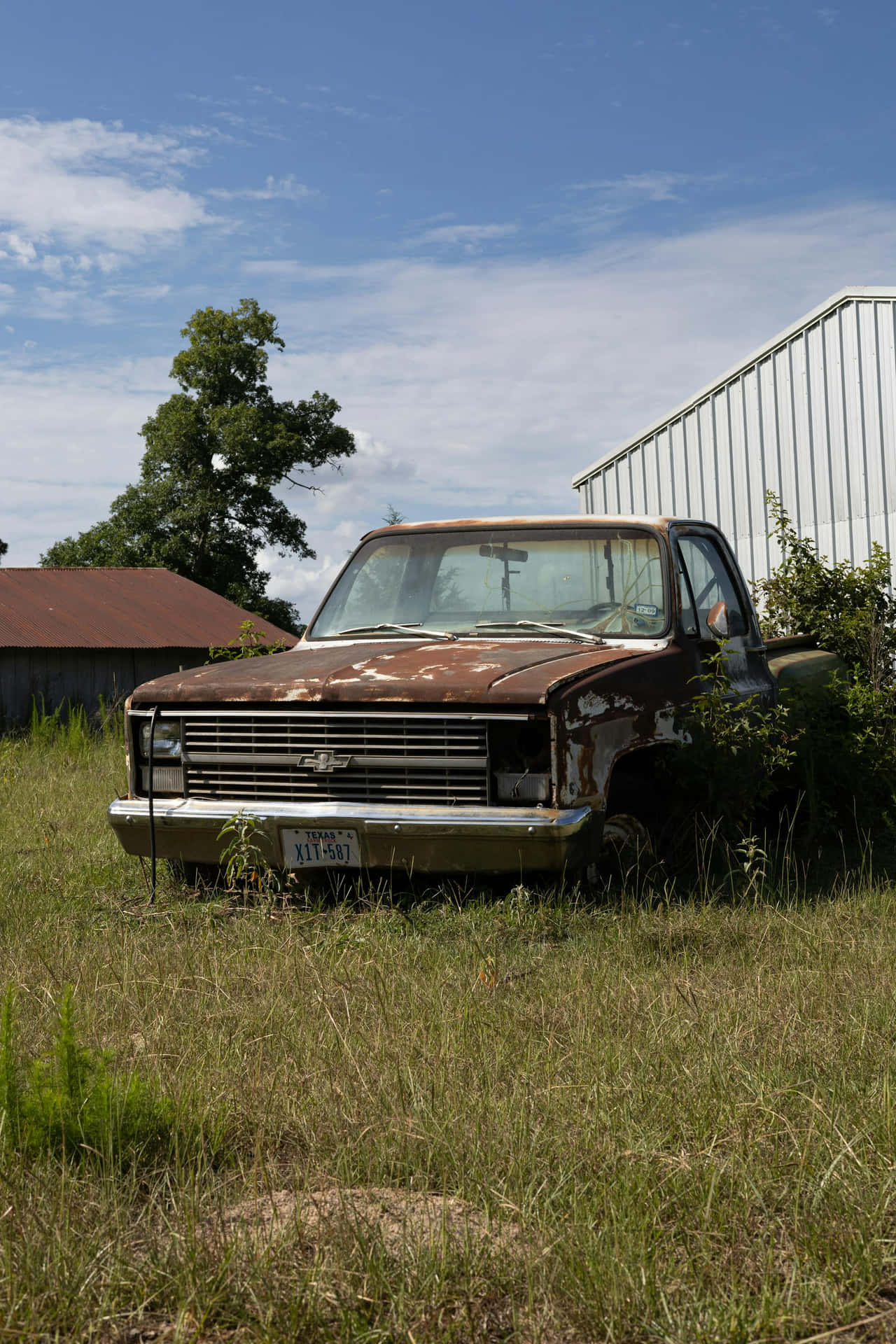 Rustic Brown Truckin Green Field Wallpaper